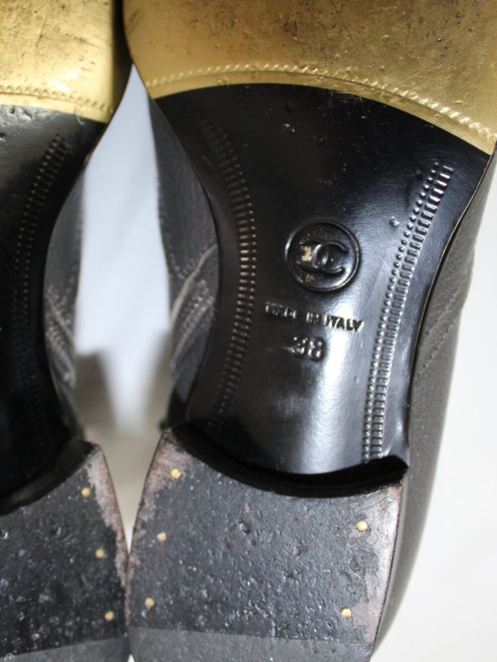 Chanel CC Cap Toe Gray Black Short Booties Loafers Side Zip Leather 38 - Picture 4 of 7